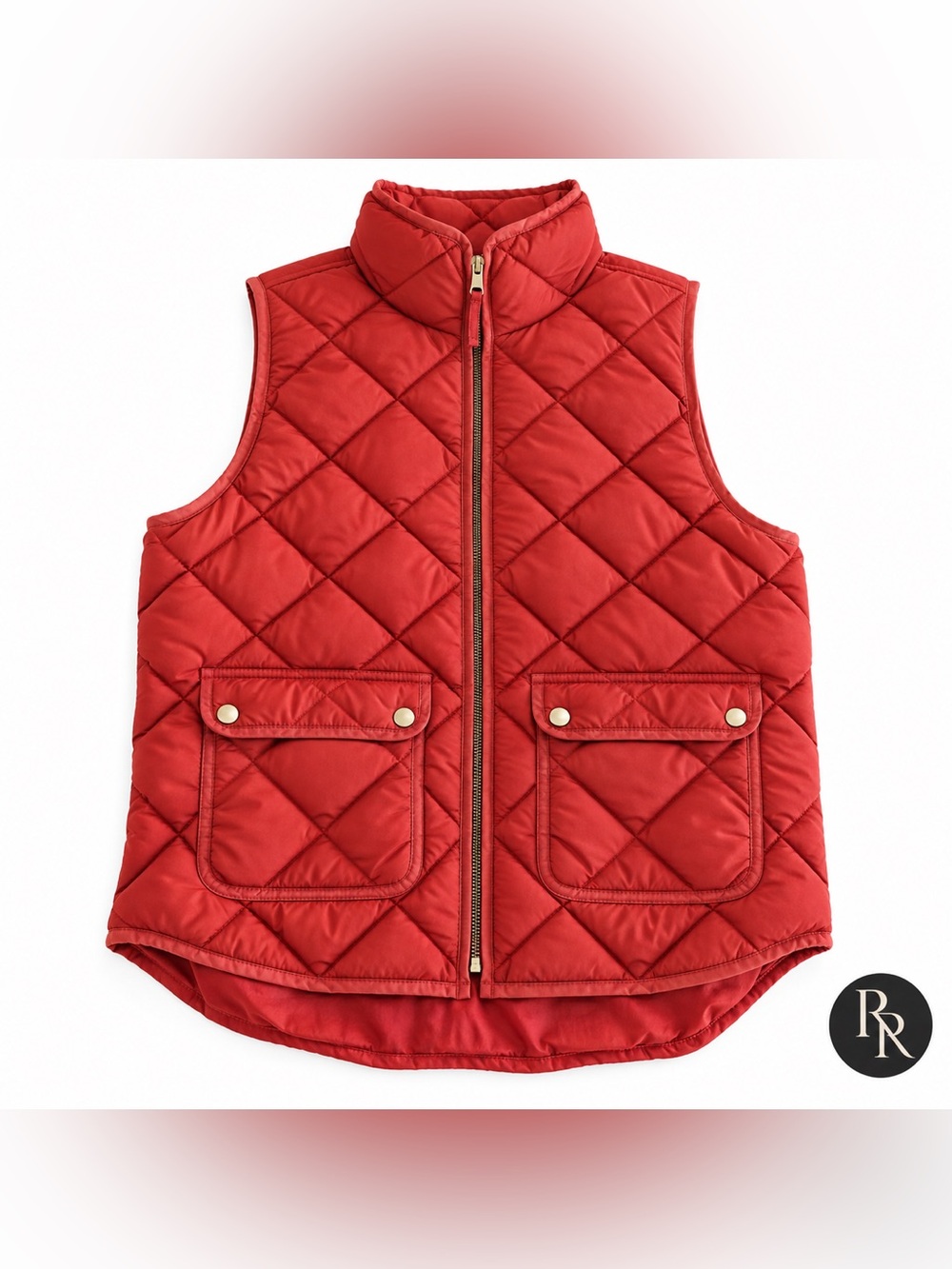 J.Crew Red Diamond Quilted Puffer Vest Gold Hardware Size M